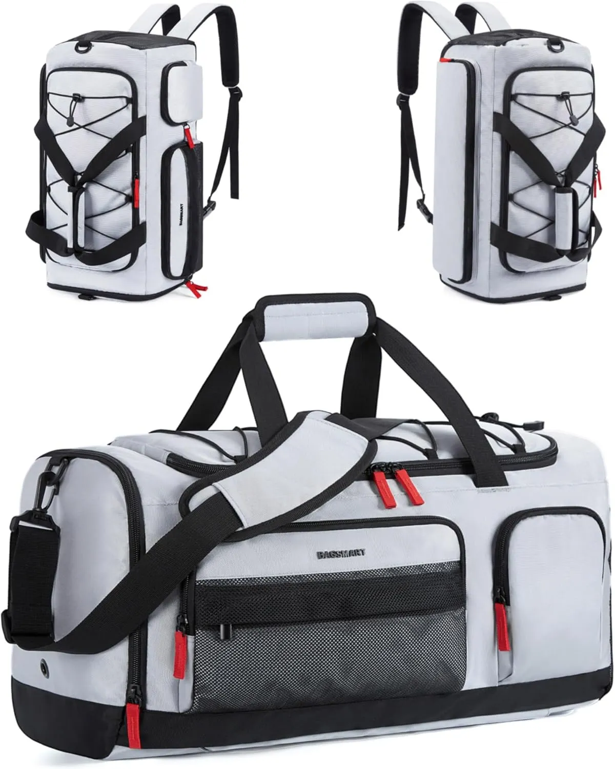 BAGSMART Gym Bag for Women & Men, 35L Sports Travel Duffel Bag with Shoe Compartment，Anti-Theft Carry On Weekender Bag for Airplane, Water Resistant Workout Overnight Backpack for Travel Gym,Grey