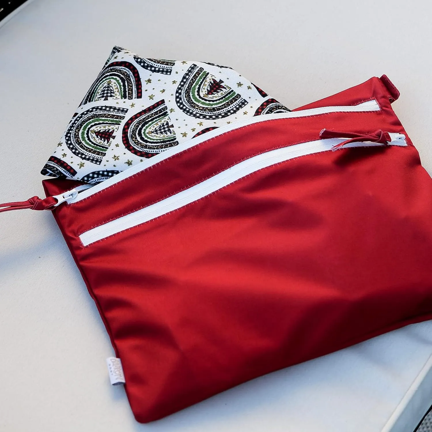 BapronBaby Minimalist Cranberry Wet Dry Bag - Waterproof Two Zipper Pockets - Reusable for Mealtime, Diapers, Stroller, Snacks, Swimsuits - Machine Washable - 11" x 9"