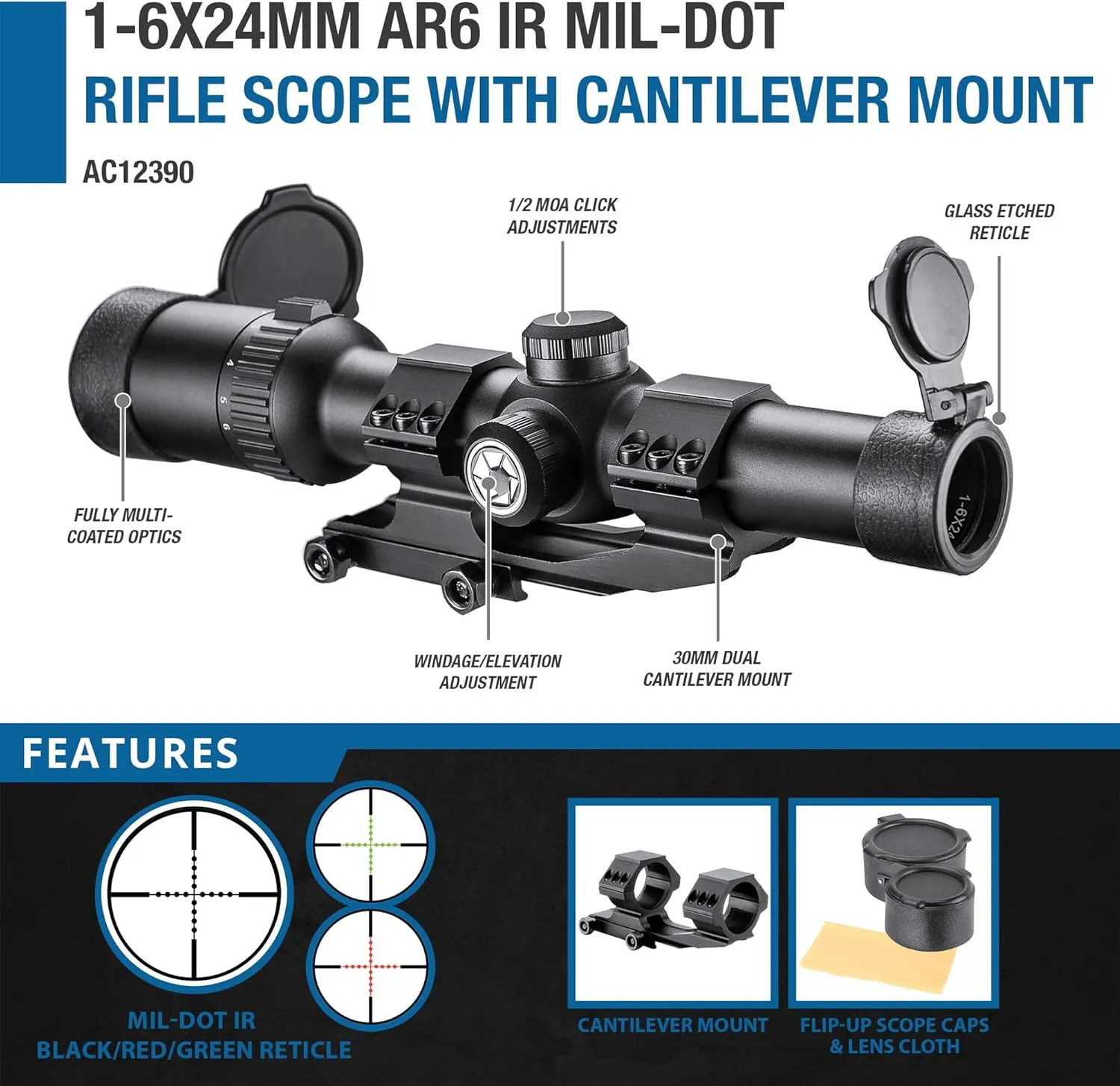 Barska Rifle Scope for Hunting & Target Shooting - Illuminated Reticle, Fully Multi-Coated Optics, with Scope Caps