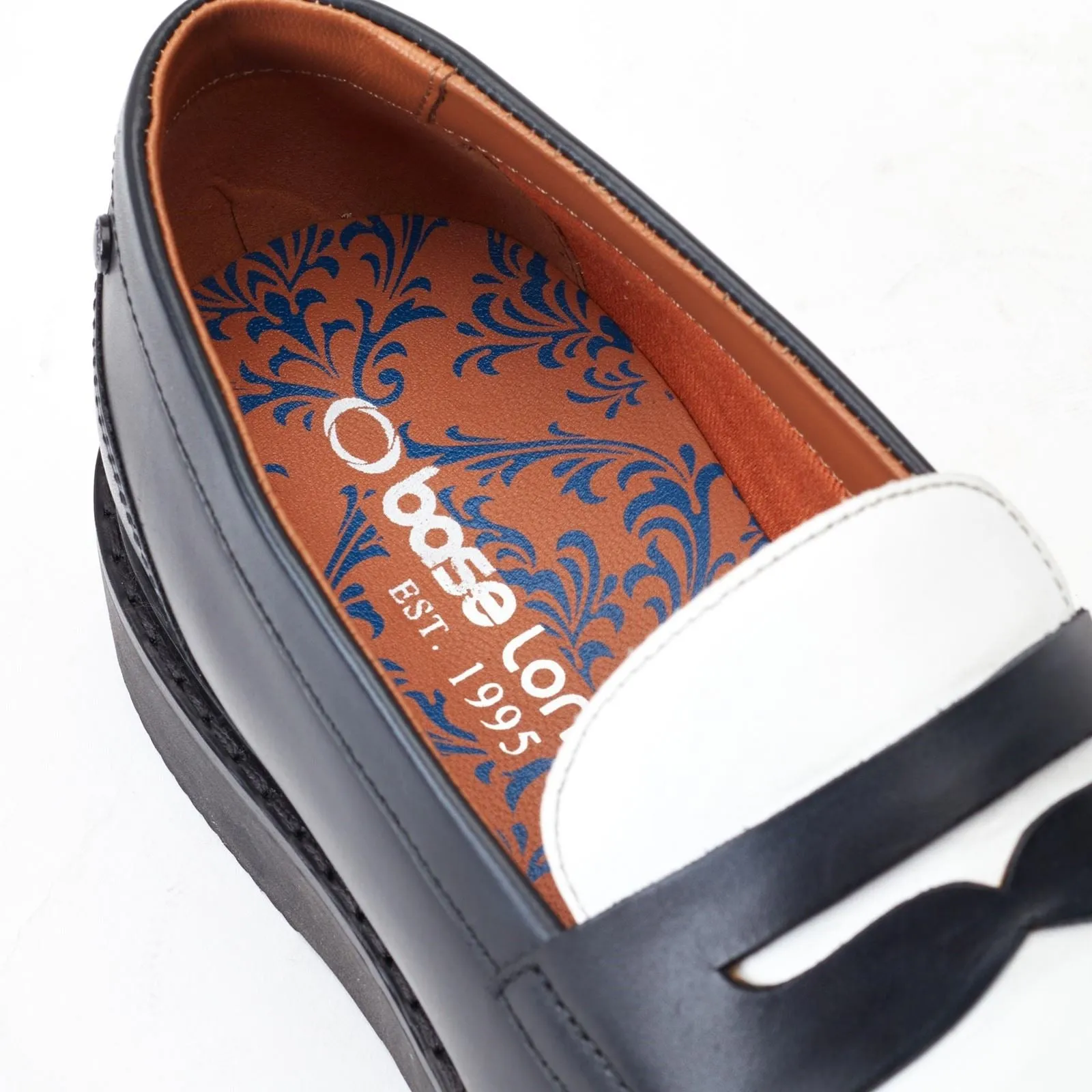 Base London Men's Sid Penny Loafer in Black/White