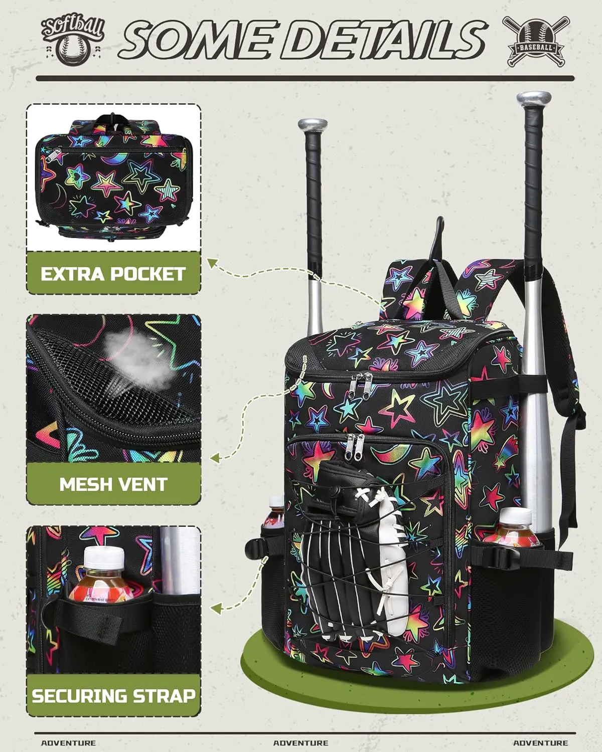 Baseball Softball Gear Bag Backpack for Boys Girls Ages 6-8 8-12 12-14 Large Kids T-Ball Bat Bags with Ventilated Shoe Compartment Baseball Softball Players Stuff Supplies