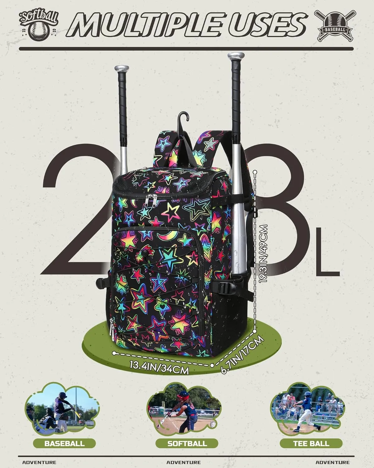 Baseball Softball Gear Bag Backpack for Boys Girls Ages 6-8 8-12 12-14 Large Kids T-Ball Bat Bags with Ventilated Shoe Compartment Baseball Softball Players Stuff Supplies