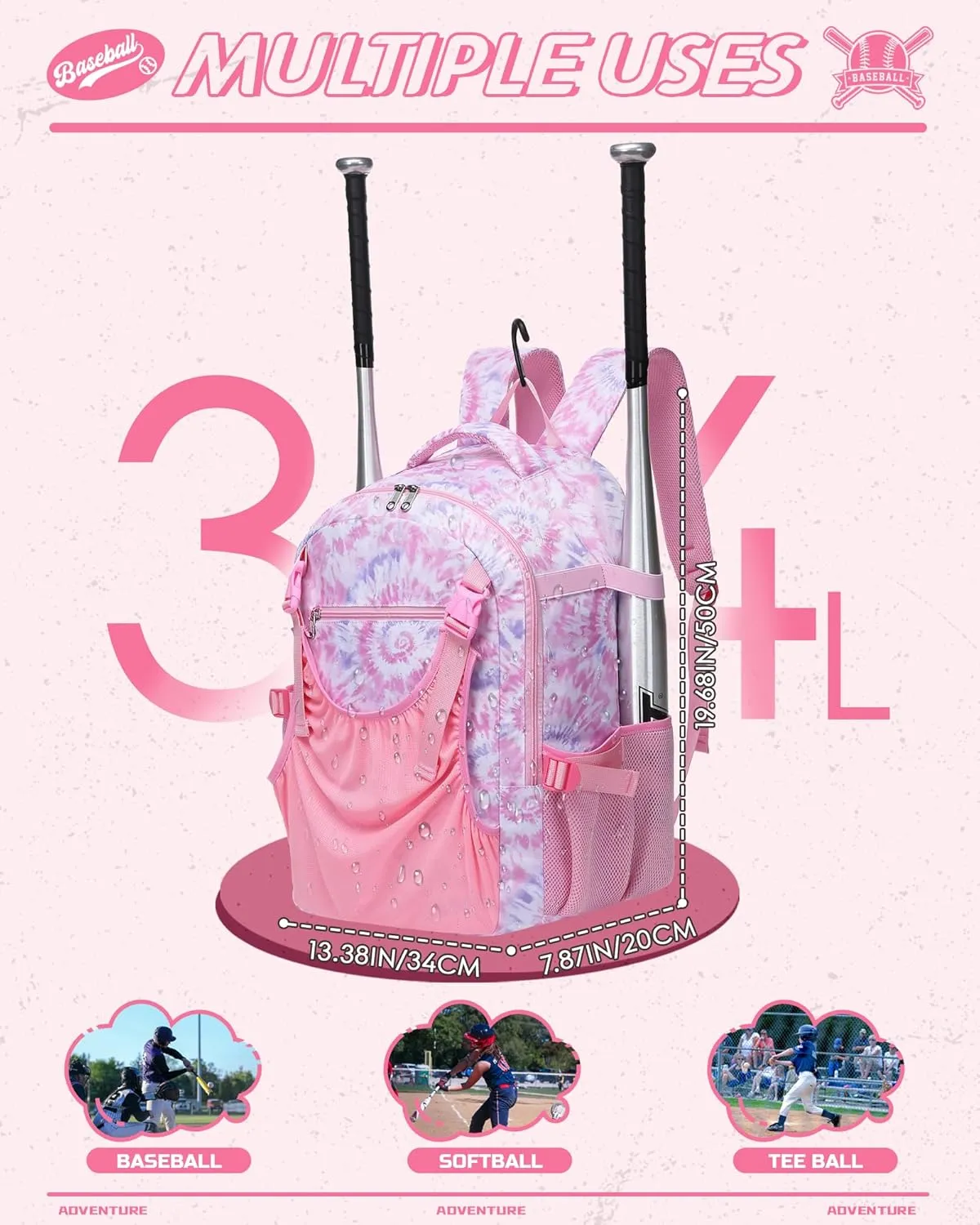 Baseball Softball Tball Backpack for Kids Boys Girls 5-8 8-12 12-14 Large Youth Bat Bag for Game Gear Storage Baseball Softball Equipment Back Pack with Separate Shoe Bag