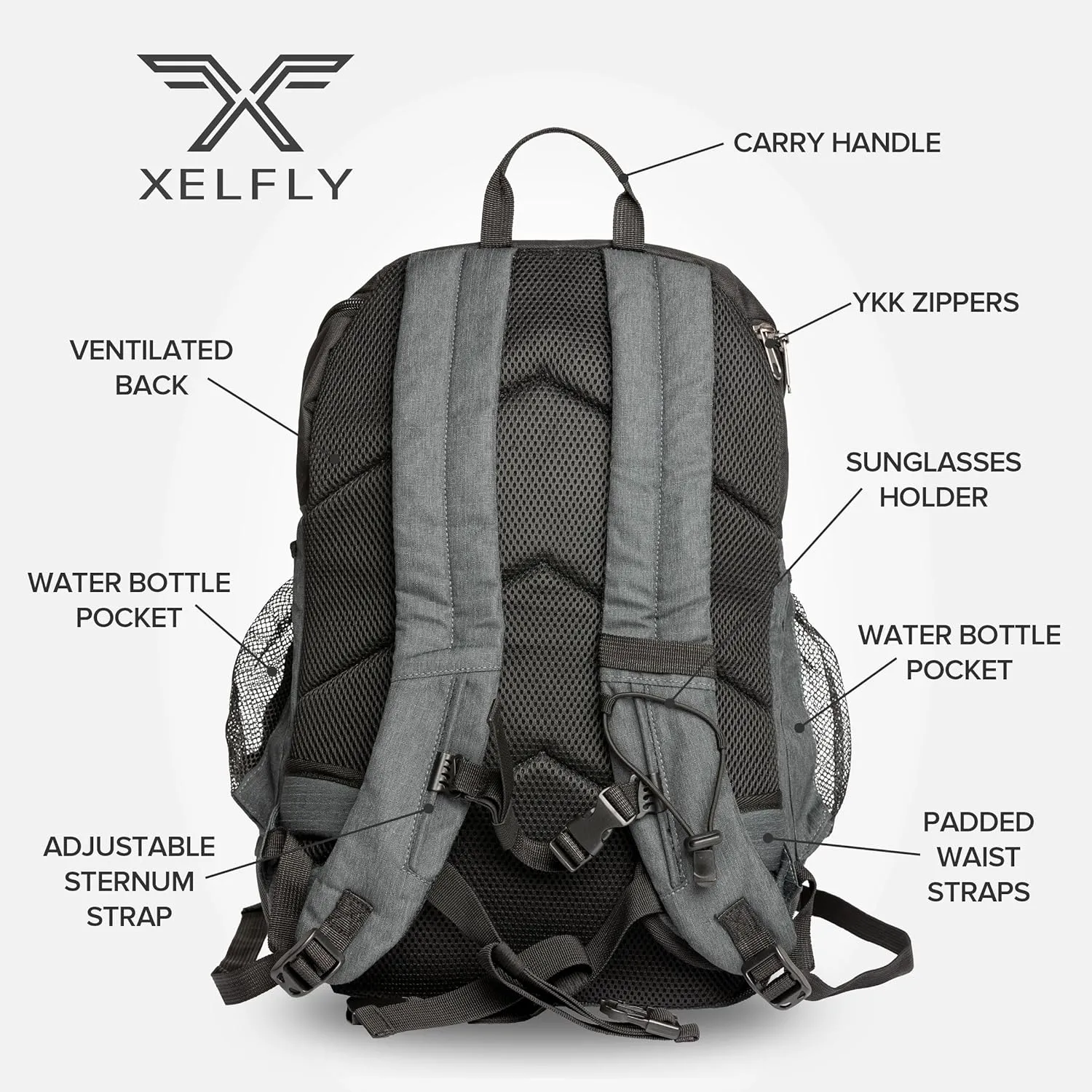 Basketball Backpack with Ball Compartment – Sports Equipment Bag for Soccer Ball, Volleyball, Gym, Outdoor, Travel, Team – 2 Bottle Pockets, Includes Laundry or Shoe Bag – 25L (Gray)