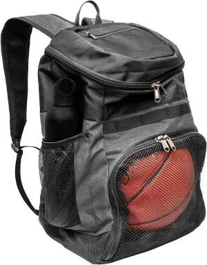 Basketball Backpack with Ball Compartment – Sports Equipment Bag for Soccer Ball, Volleyball, Gym, Outdoor, Travel, Team – 2 Bottle Pockets, Includes Laundry or Shoe Bag – 25L (Gray)