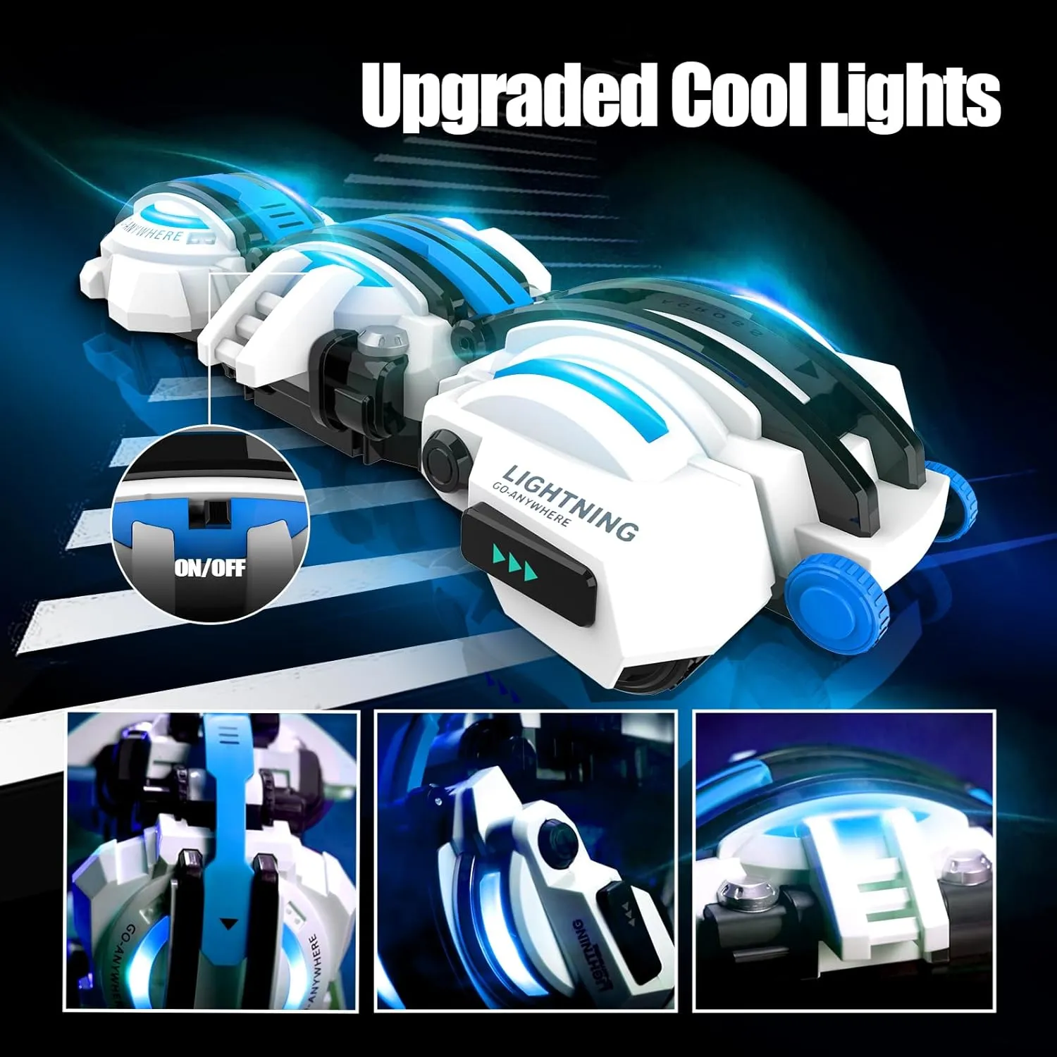 BAZADER RC Car with LED Lights - Remote Control Car Snakes 360° Roll Toy, Birthday for Kids Age 7 8 9 10 11  Year Old, 2 Batteries 60 min, Indoor/Outdoor Toy for 6-12 yr Teen Boys