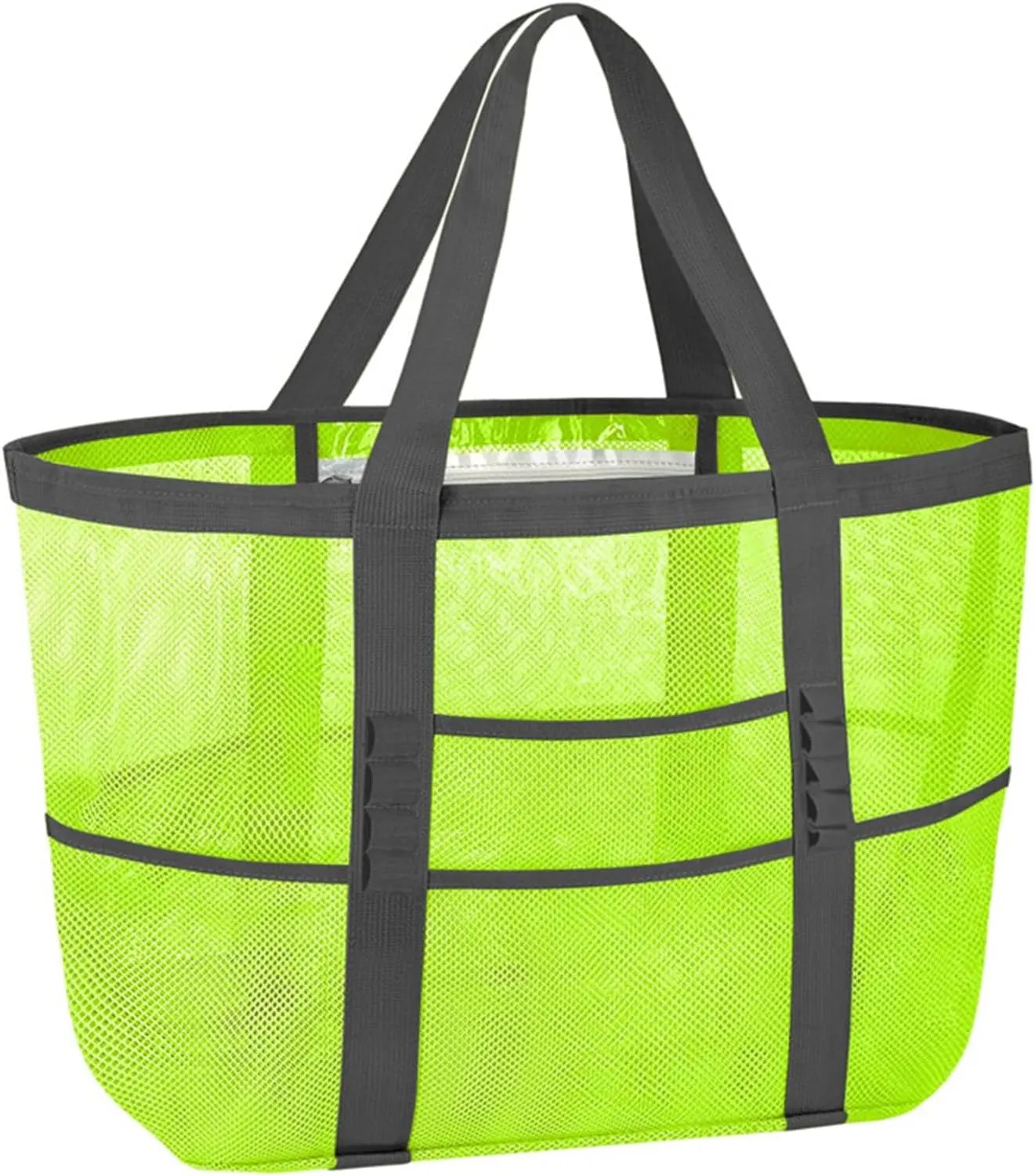 Beach Bag - Mesh Beach Bag Women's Mesh Beach Tote 9 Pockets Foldable - Travel Pool Vacation Cruise Essentials