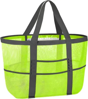 Beach Bag - Mesh Beach Bag Women's Mesh Beach Tote 9 Pockets Foldable - Travel Pool Vacation Cruise Essentials