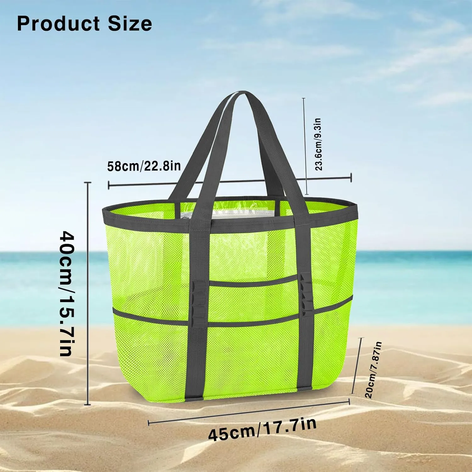 Beach Bag - Mesh Beach Bag Women's Mesh Beach Tote 9 Pockets Foldable - Travel Pool Vacation Cruise Essentials