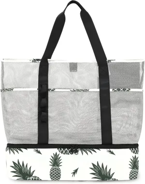 Beach Bag with Cooler,Mesh Beach Bags for Women Sandproof for Pool and Swimming Travel Daily with Durable 8 Pocket