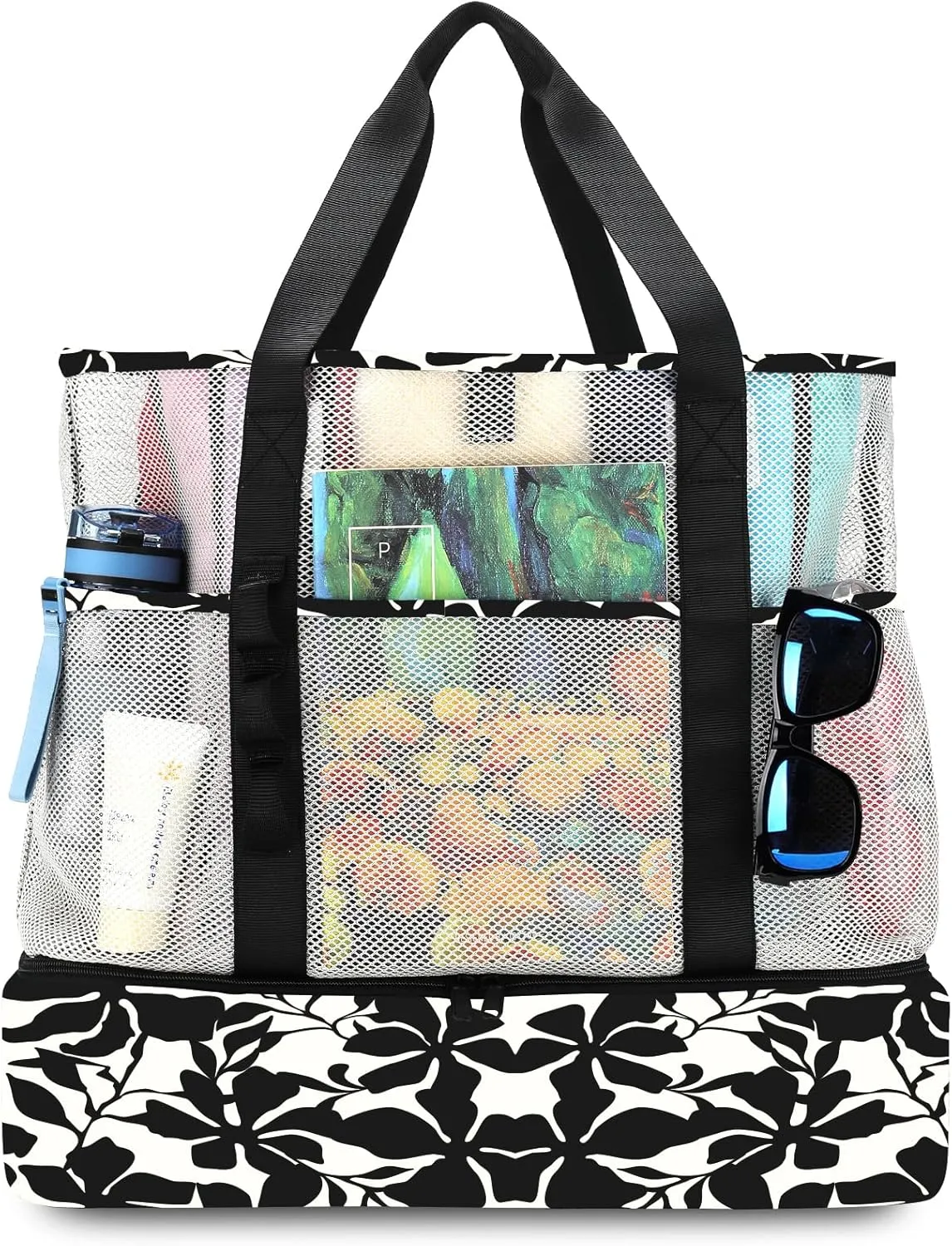 Beach Bag with Cooler,Mesh Beach Bags for Women Sandproof for Pool and Swimming Travel Daily with Durable 8 Pocket