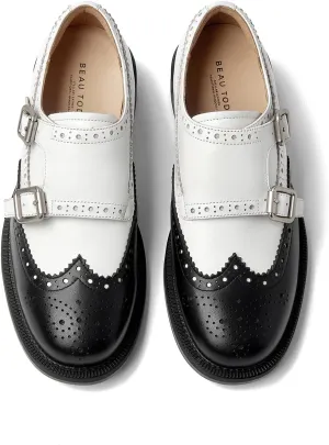 BEAU TODAY Loafers for Women, Monk Strap Brogue Leather Loafer Shoes for Women, Comfortable Square Toe Loafer Flats, Business Casual Vintage Dress Shoes