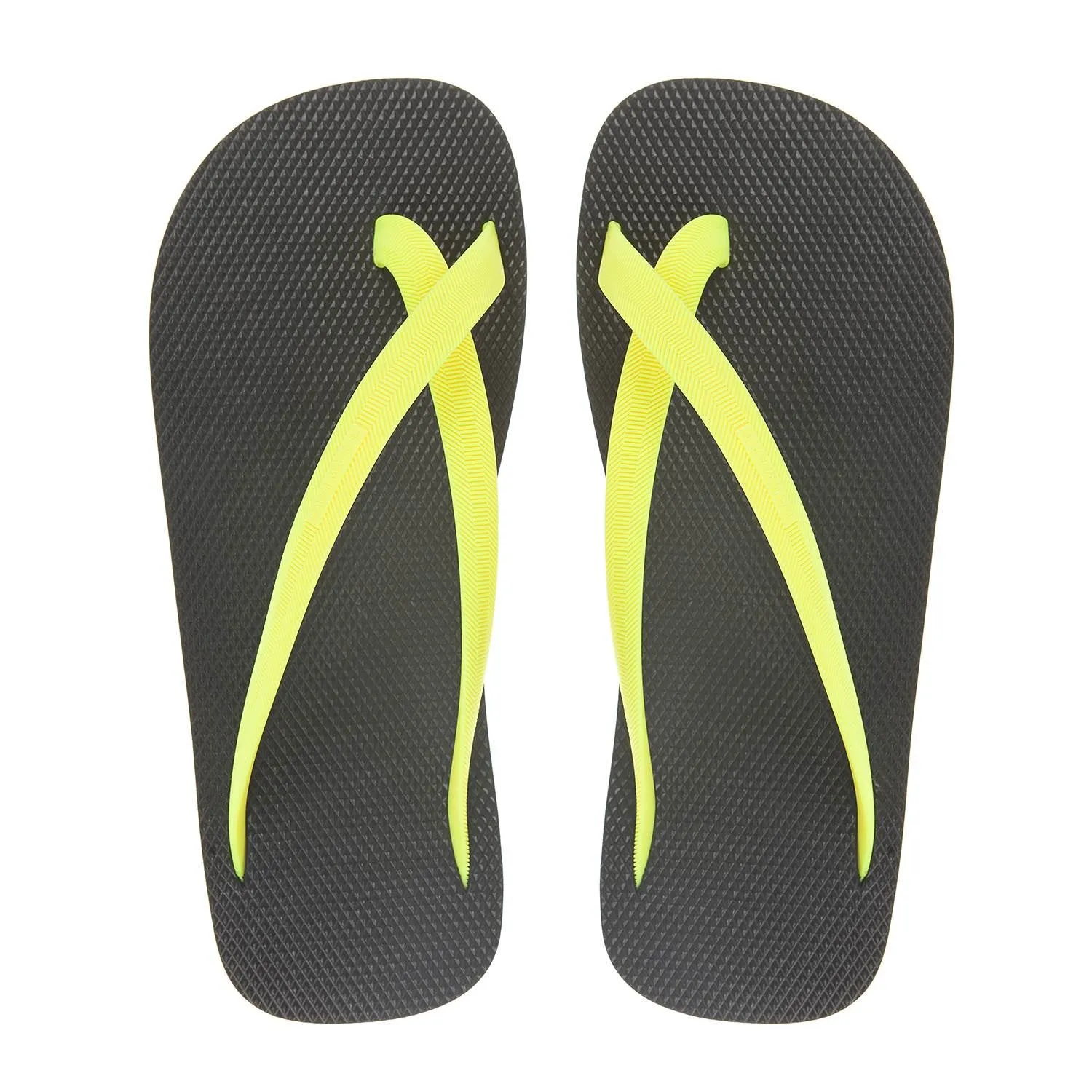 BICOLORED CROSS TOE FLIP-FLOP, BLACK WITH LEMON