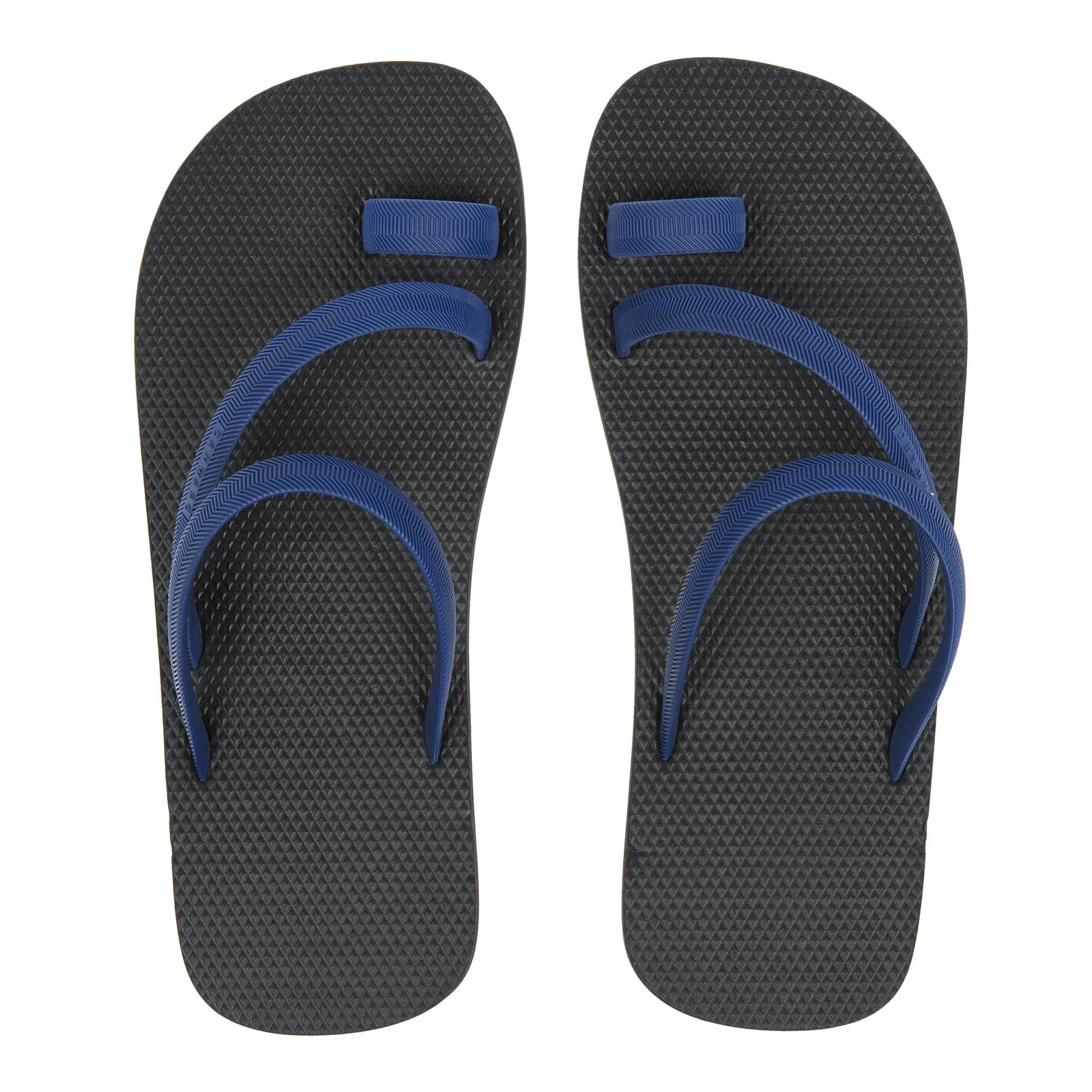 BICOLORED FLIP-FLOP WITH ASYMMETRIC CAGED UPPER,  BLACK WITH INDIGO