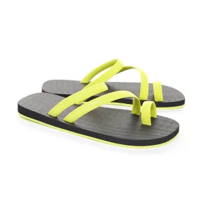 BICOLORED FLIP-FLOP WITH ASYMMETRIC CAGED UPPER,  BLACK WITH LEMON