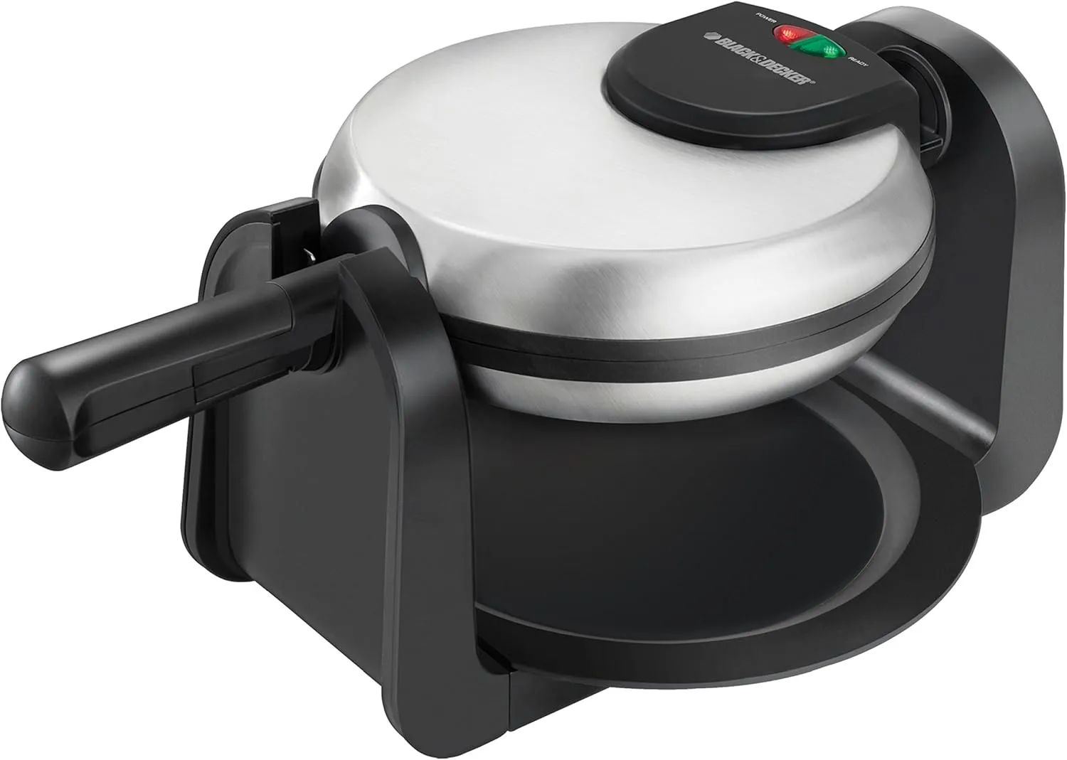 BLACK DECKER Flip Waffle Maker, WM1404S, 7" Round Belgian Waffles, Ready Light Indicator