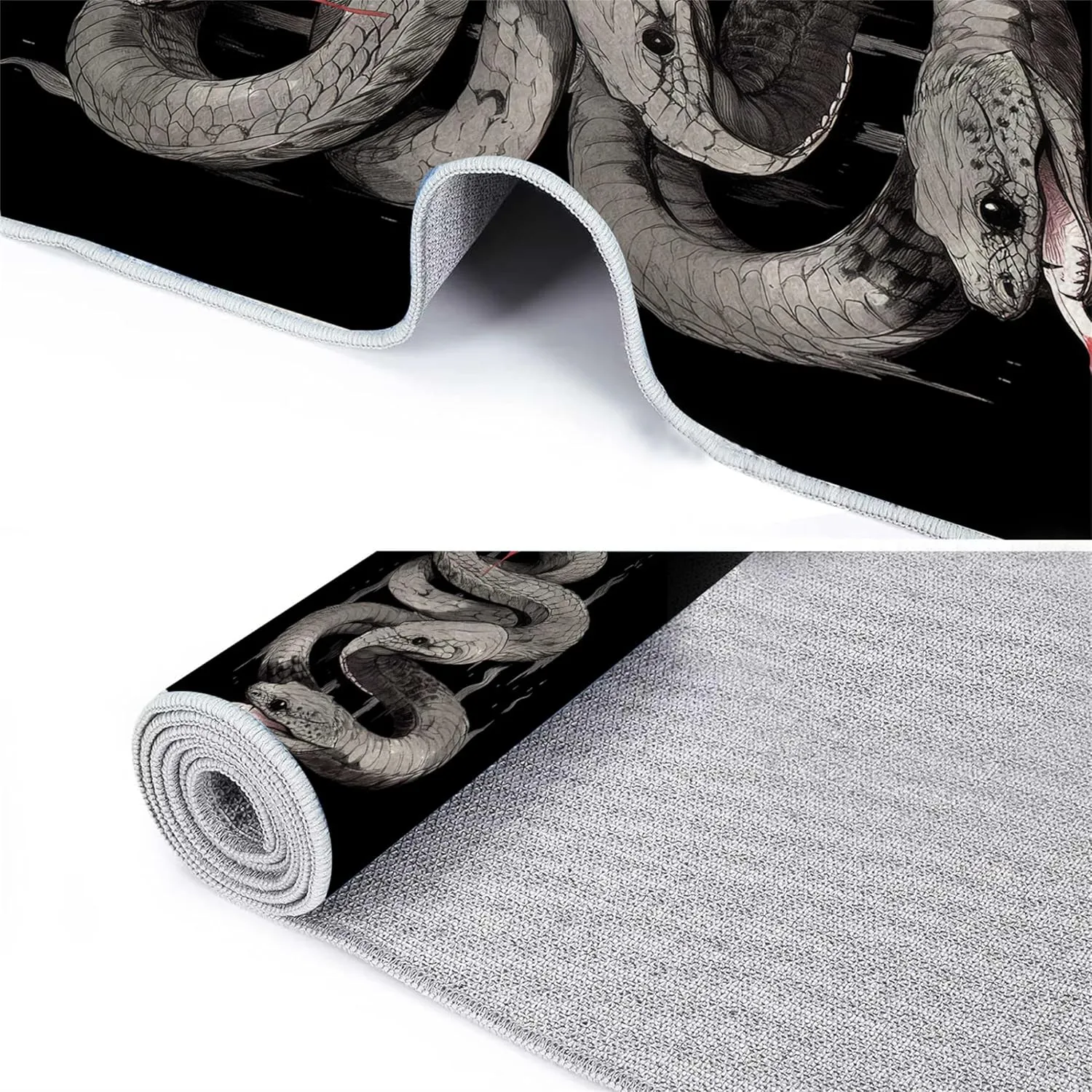 Black White Snake Runner Rug Savage Wild Animal Serpent Moon Phase and Geometric Print Decor Carpets Black Non-Slip Large Area Long Rugs for Living Room Bedroom Hallway Office, 2x6ft