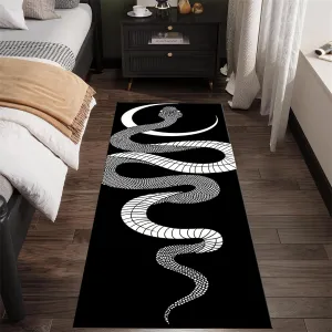 Black White Snake Runner Rug Savage Wild Animal Serpent Moon Phase and Geometric Print Decor Carpets Black Non-Slip Large Area Long Rugs for Living Room Bedroom Hallway Office, 2x6ft