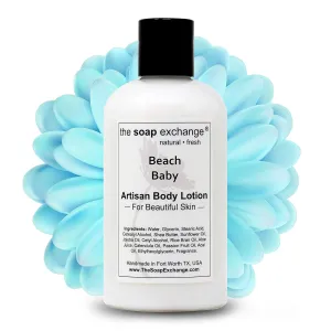 Body Lotion - Beach Baby Scent - Hand Crafted 8 fl oz / 240 ml Natural Artisan Skin Care for Hand, Face, & Body, Moisturize, Hydrate, & Protect. Made in the USA.