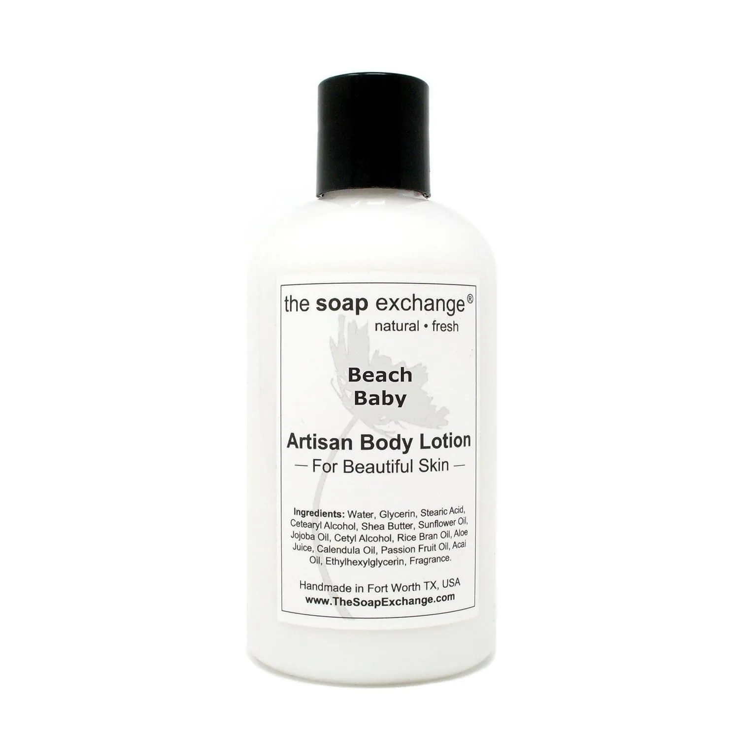 Body Lotion - Beach Baby Scent - Hand Crafted 8 fl oz / 240 ml Natural Artisan Skin Care for Hand, Face, & Body, Moisturize, Hydrate, & Protect. Made in the USA.