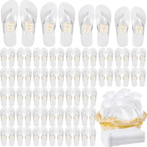 Bonuci 60 Pairs Flip Flops Bulk Wedding Hotel Spa Slippers with Size Cards Drawstring Bags Wedding Party Favors