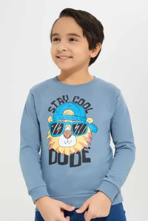 Boys Blue Cool Dude Print Sweatshirt