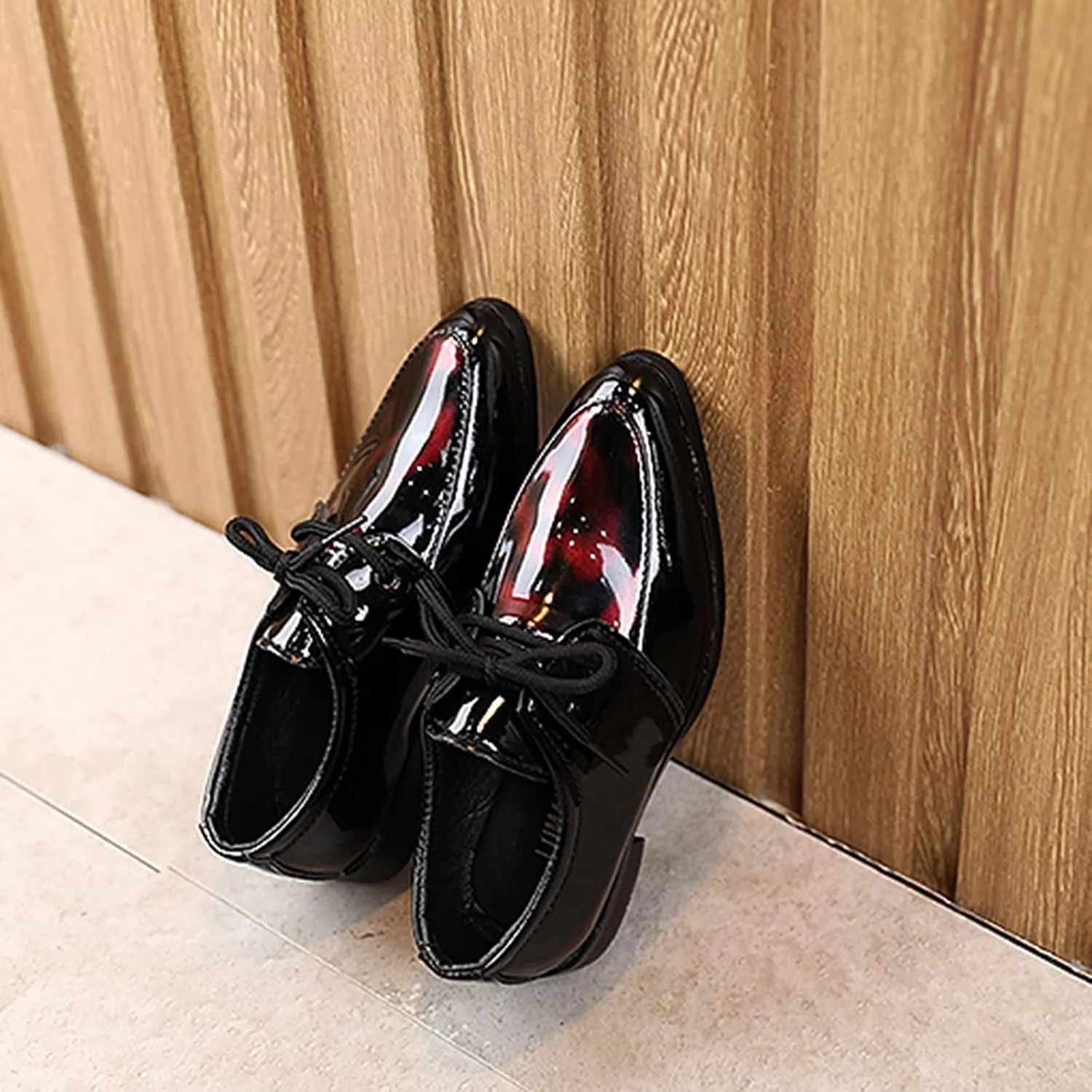 Boys Kid Dress Shoe Oxford Lace Up Loafer Tuxedo Shoes for Prom Uniform Wedding Formal Events Dance Party Performance
