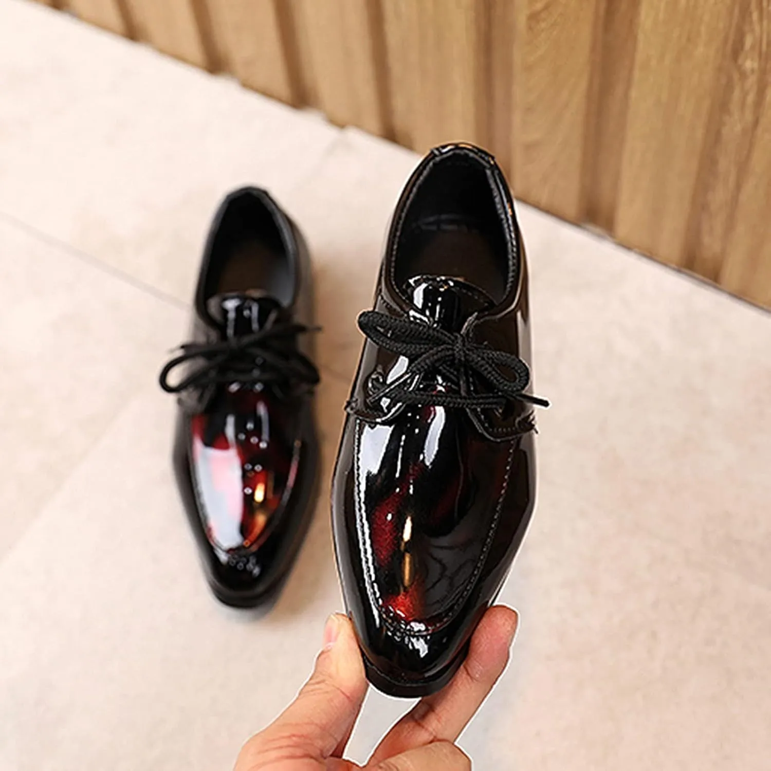 Boys Kid Dress Shoe Oxford Lace Up Loafer Tuxedo Shoes for Prom Uniform Wedding Formal Events Dance Party Performance