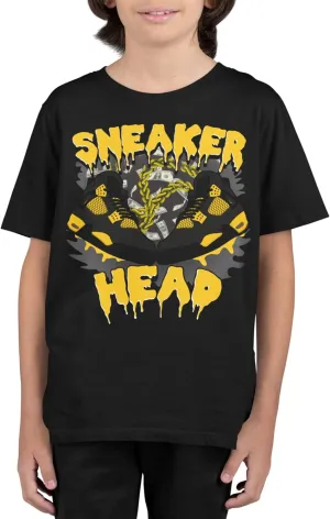 Boys T Shirt (Youth) Kids Sneaker Head in Jordan 4 Thunder Colors, Big Kids Graphic Tee
