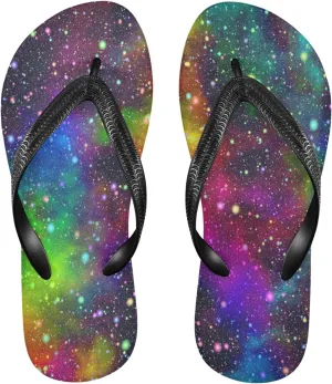 Bright Galaxy Universe Womens Flip Flops Rainbow Nebula Starry Night Summer Beach Sandals Casual Thong Slippers Comfortable Shower Slippers Non Slip Water Sandals shoes L