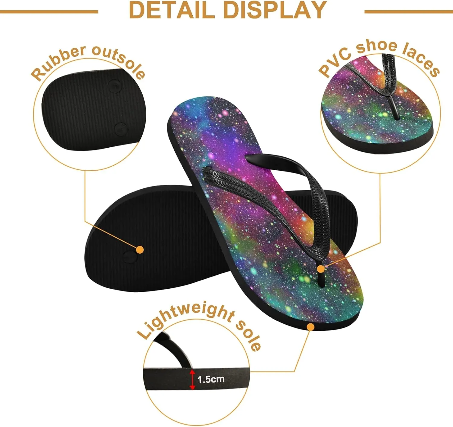 Bright Galaxy Universe Womens Flip Flops Rainbow Nebula Starry Night Summer Beach Sandals Casual Thong Slippers Comfortable Shower Slippers Non Slip Water Sandals shoes L