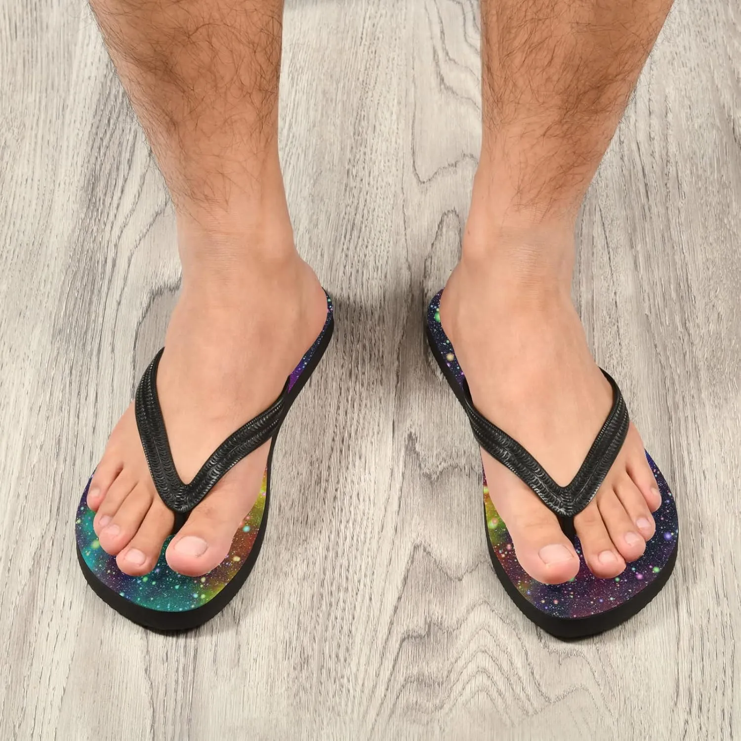 Bright Galaxy Universe Womens Flip Flops Rainbow Nebula Starry Night Summer Beach Sandals Casual Thong Slippers Comfortable Shower Slippers Non Slip Water Sandals shoes L