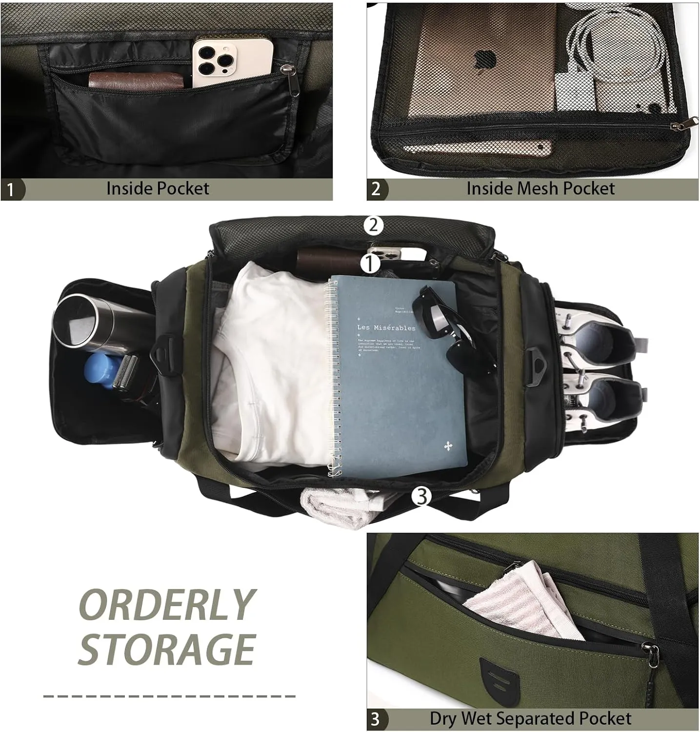 BSHG Gym Bags For Men & Women, Sports Duffel Bag For Men Travel, Weekend Overnight Bag With Shoe Compartment & Wet Pocket, Water Resistant Workout Duffle Bag Athletic Gym Bag Men B-GB-003-Green