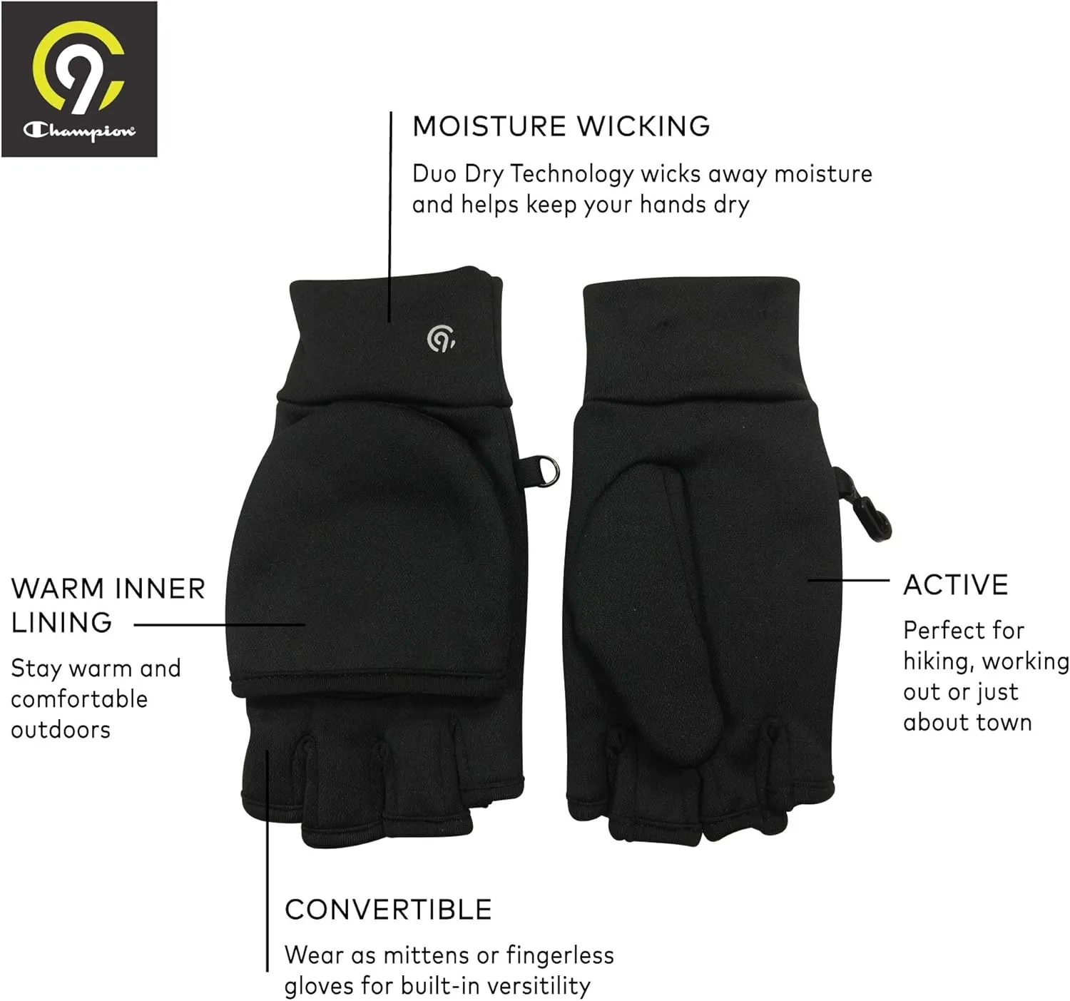 C9 Champion Women's Everyday Flip Top Mitten and Fingerless Glove with Reflective Detail