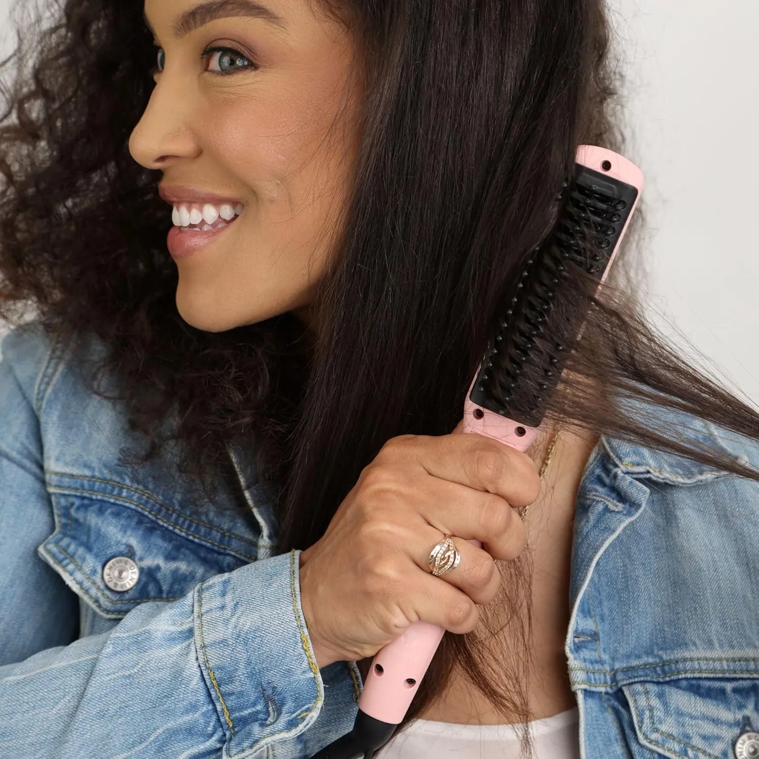 Calista Triangl Pro Heated Detailer Brush, Smoothing, Anti-Frizz Professional Heat Styling Brush, Burn-Free Firm Bristles, Ionic and Ceramic Technology, 5 Heat Settings (11", Snakeskin)