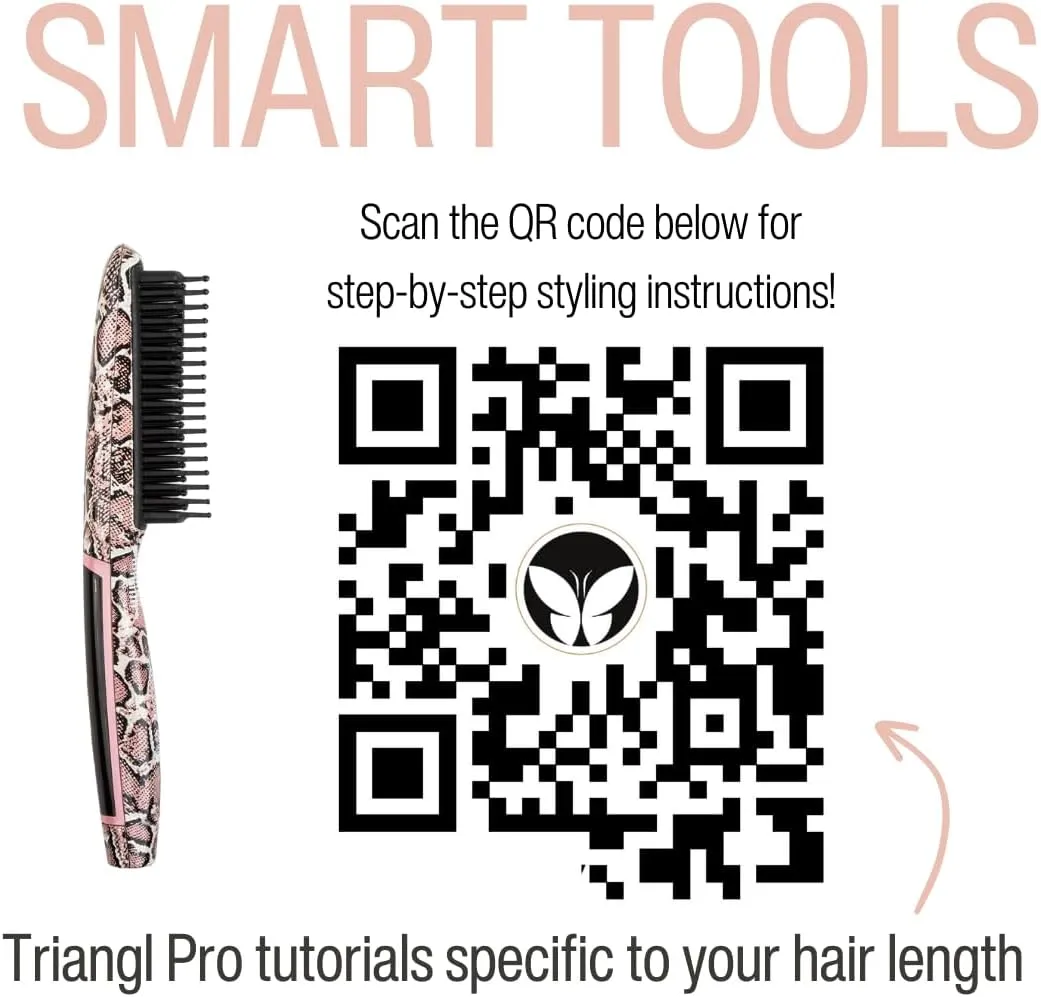 Calista Triangl Pro Heated Detailer Brush, Smoothing, Anti-Frizz Professional Heat Styling Brush, Burn-Free Firm Bristles, Ionic and Ceramic Technology, 5 Heat Settings (11", Snakeskin)