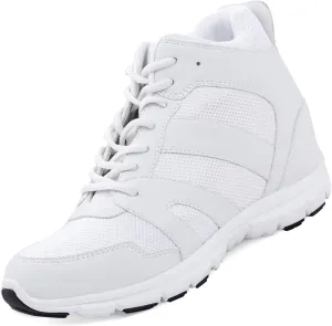 CALTO Men's Invisible Height Increasing Elevator Shoes - Glacier White Leather/Mesh Lace-up Sporty Trainers - 4 Inches Taller - G3329 - Size 10 D(M) US