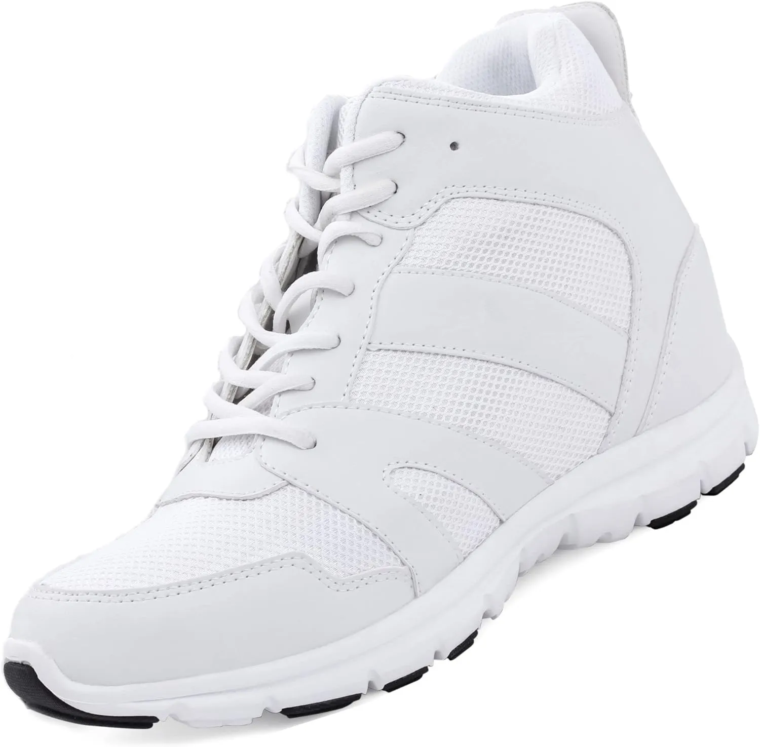 CALTO Men's Invisible Height Increasing Elevator Shoes - Glacier White Leather/Mesh Lace-up Sporty Trainers - 4 Inches Taller - G3329 - Size 10 D(M) US