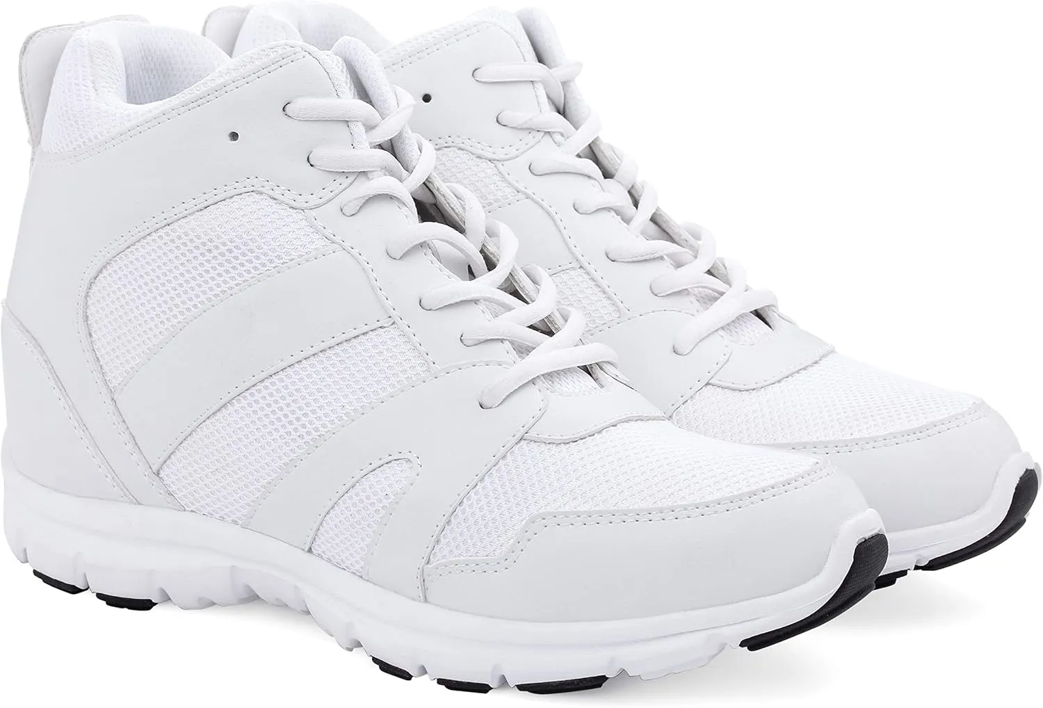 CALTO Men's Invisible Height Increasing Elevator Shoes - Glacier White Leather/Mesh Lace-up Sporty Trainers - 4 Inches Taller - G3329 - Size 10 D(M) US
