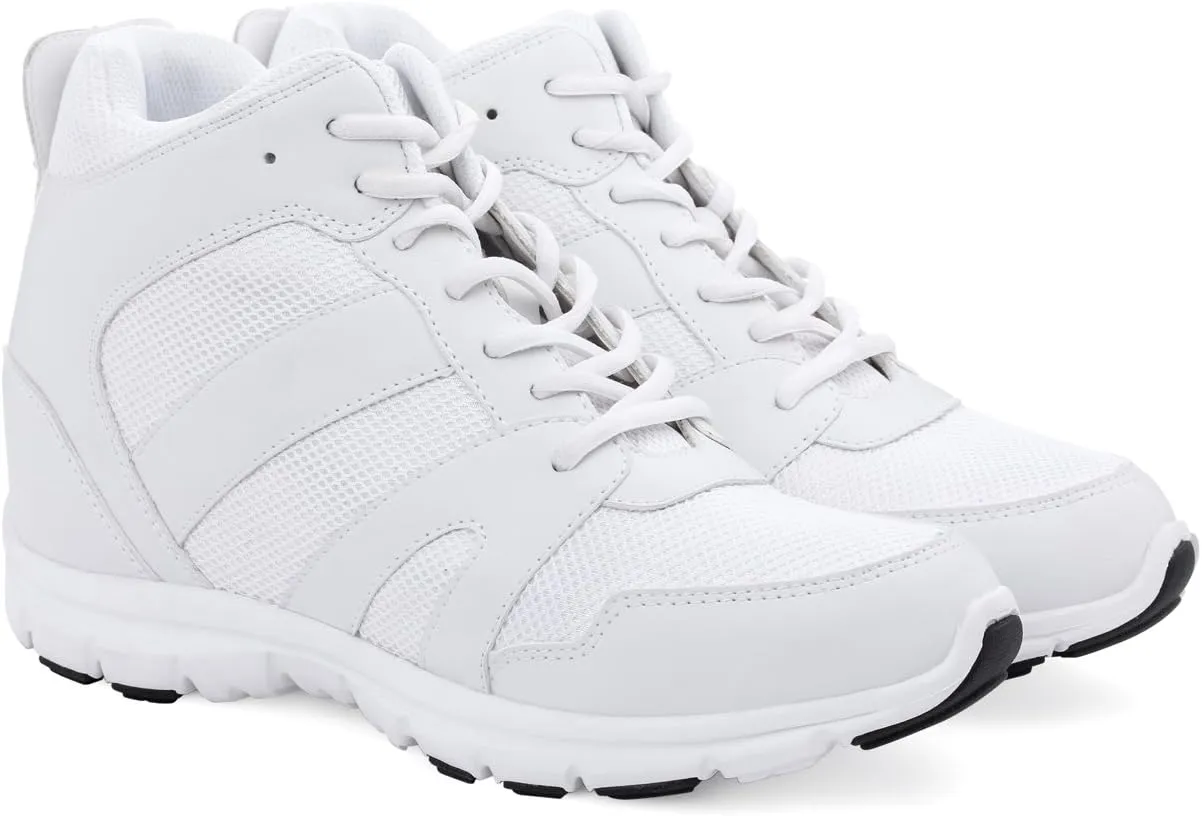 CALTO Men's Invisible Height Increasing Elevator Shoes - Glacier White Leather/Mesh Lace-up Sporty Trainers - 4 Inches Taller - G3329 - Size 10 D(M) US