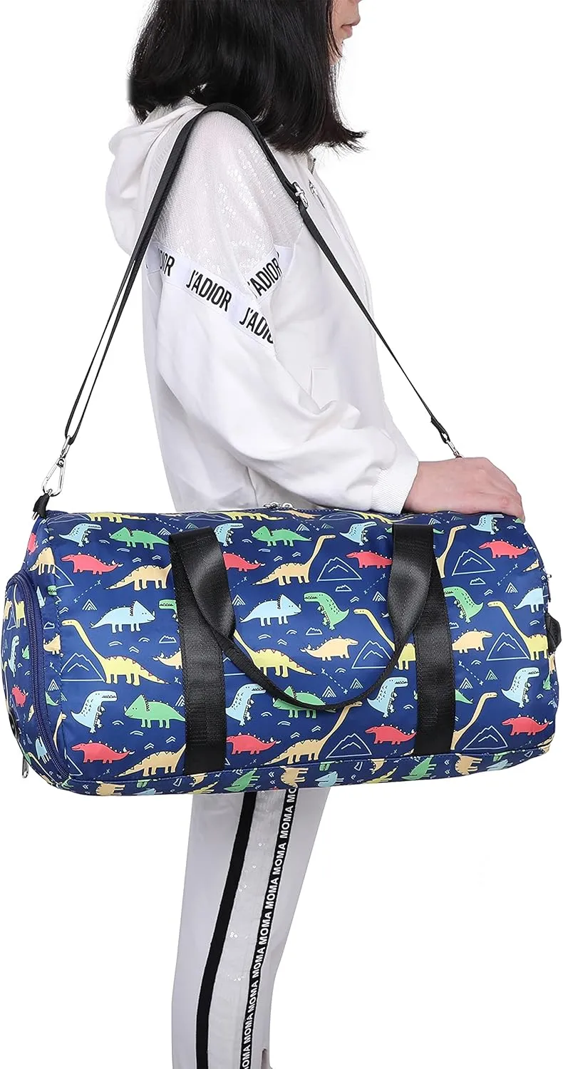 CAMTOP Kids Overnight Duffel Bag for Boys and Girls Carry-On Size Tote for Travel Gym Sport (Navy Dinosaur) 18.1"L* 9.1" H* 8.7"W