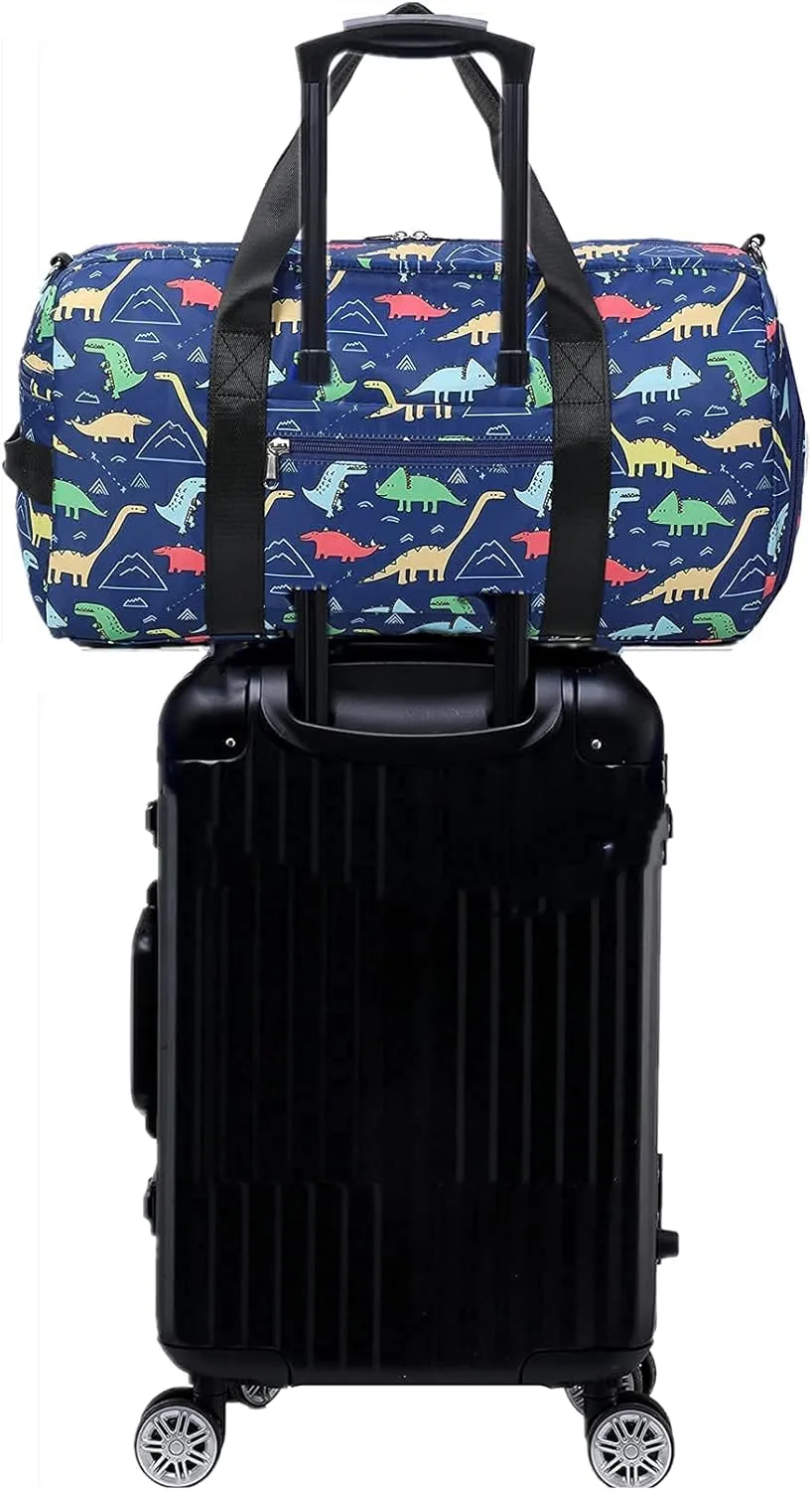 CAMTOP Kids Overnight Duffel Bag for Boys and Girls Carry-On Size Tote for Travel Gym Sport (Navy Dinosaur) 18.1"L* 9.1" H* 8.7"W