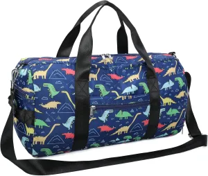 CAMTOP Kids Overnight Duffel Bag for Boys and Girls Carry-On Size Tote for Travel Gym Sport (Navy Dinosaur) 18.1"L* 9.1" H* 8.7"W