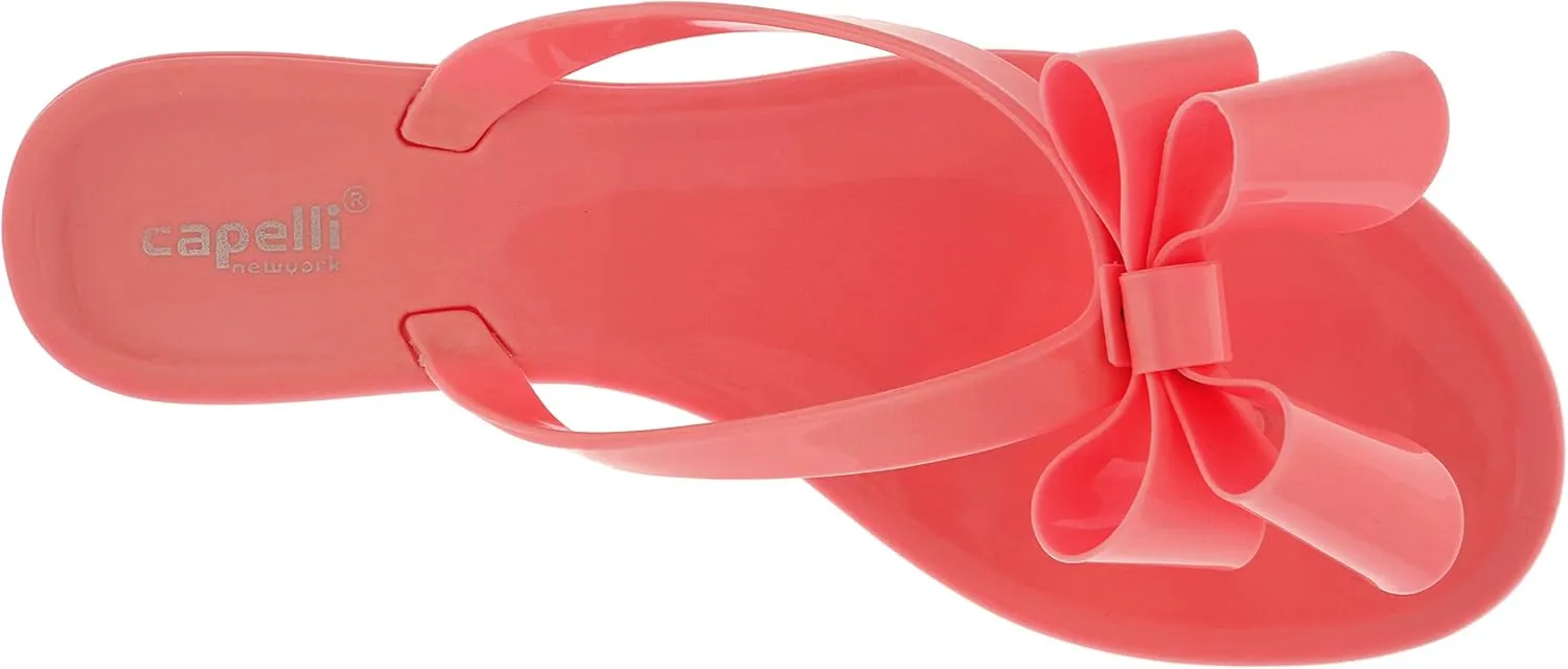 Capelli New York Ladies Floral Pom Opaque Jelly Flip Flops