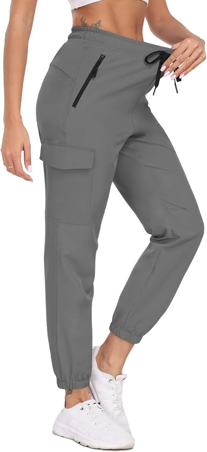 Cargo Pants Women Water Resistant Joggers with Pockets Hiking Pants Lightweight Quick Dry Elastic Waist Pants HH2412