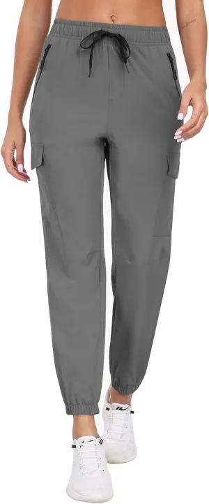 Cargo Pants Women Water Resistant Joggers with Pockets Hiking Pants Lightweight Quick Dry Elastic Waist Pants HH2412