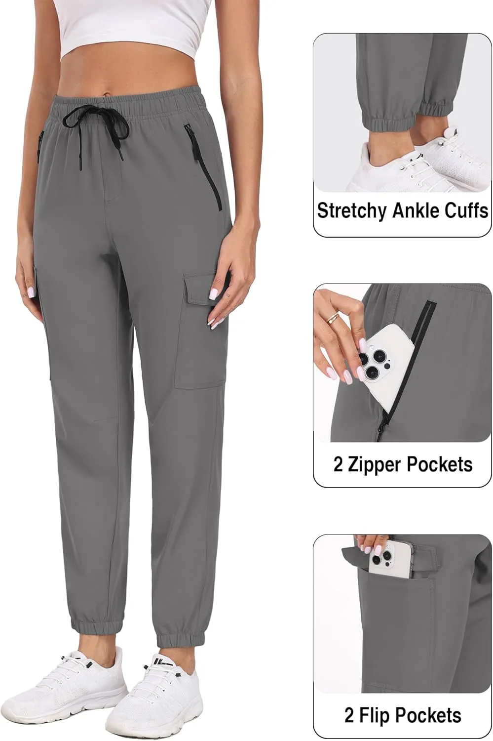 Cargo Pants Women Water Resistant Joggers with Pockets Hiking Pants Lightweight Quick Dry Elastic Waist Pants HH2412