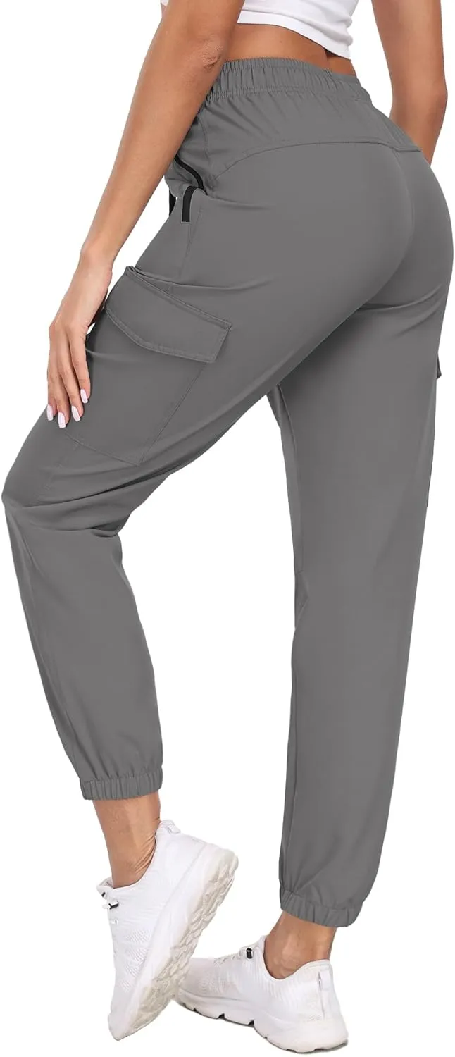 Cargo Pants Women Water Resistant Joggers with Pockets Hiking Pants Lightweight Quick Dry Elastic Waist Pants HH2412