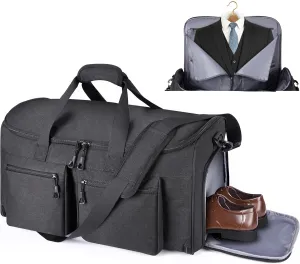 Carry On Luggage with Suit Compartment, YKK Zippers Travel Garment Duffle Bag, 2 in 1 Hanging Suitcase for Men, Carry On Bag (Black)