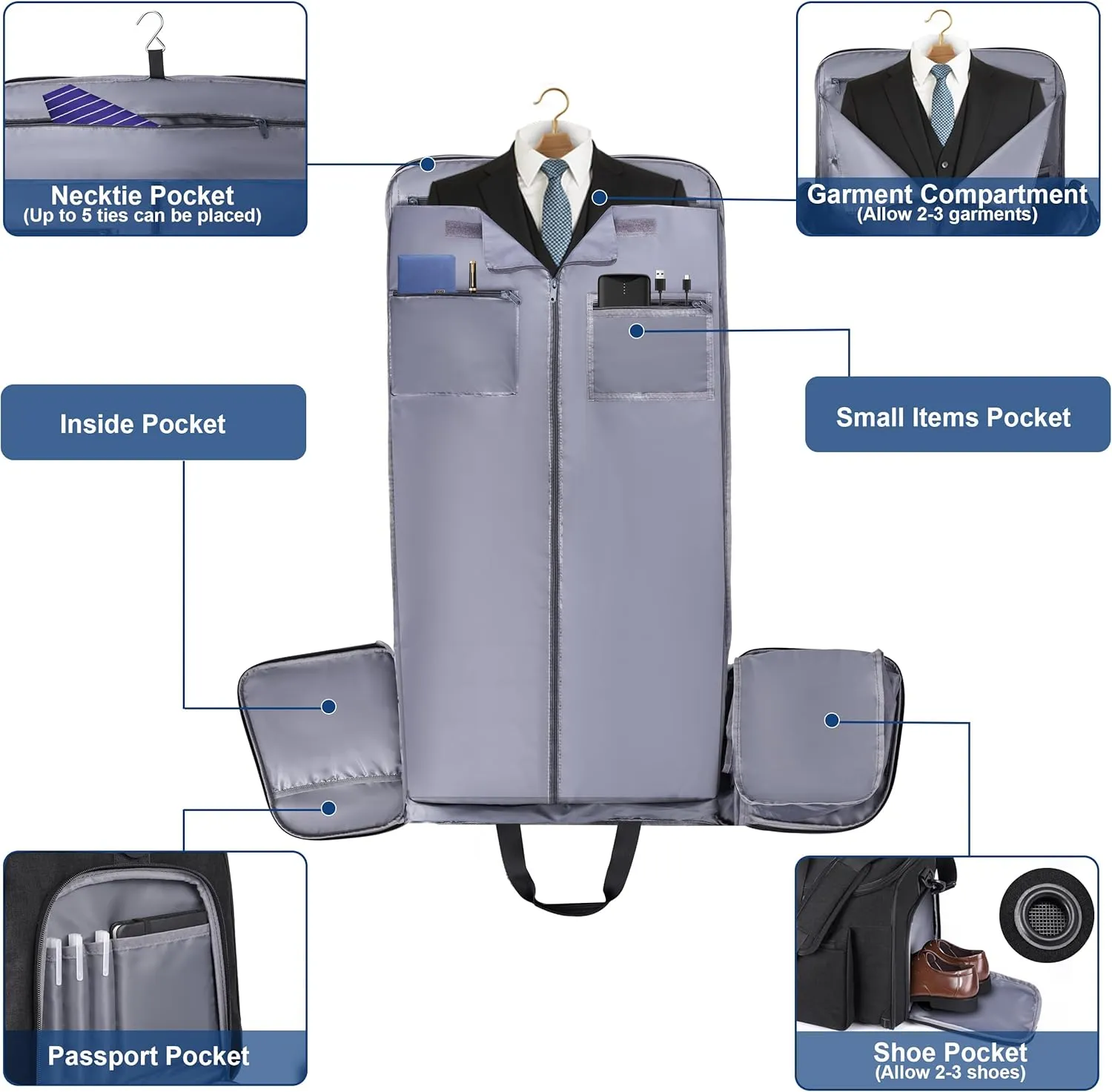 Carry On Luggage with Suit Compartment, YKK Zippers Travel Garment Duffle Bag, 2 in 1 Hanging Suitcase for Men, Carry On Bag (Black)